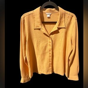 Women's Yellow Button-Front Collared Blouse size lrg NWOT